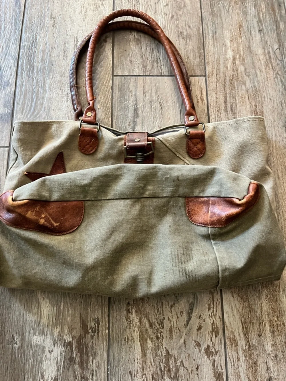 Mona B upcycled “live work create” canvas & vegan leather tote - Picture 5 of 7